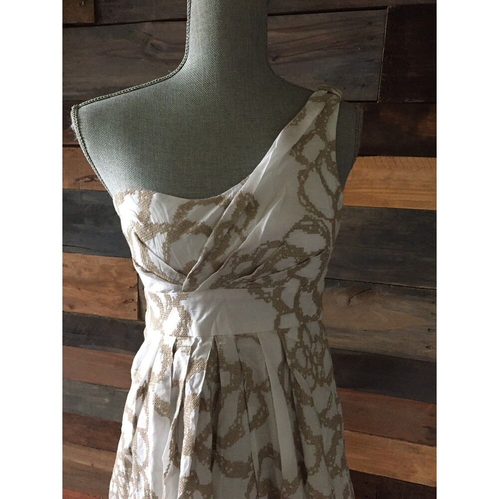 Suzi Chin for Maggy Boutique One Shoulder embroidered dress white tan